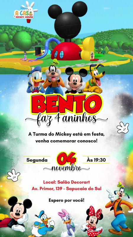 Convite Com Vídeo - Turma do Mickey Mouse