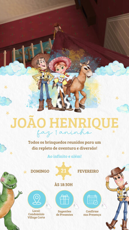 Convite Tecnológico - Toy Story Aquarela