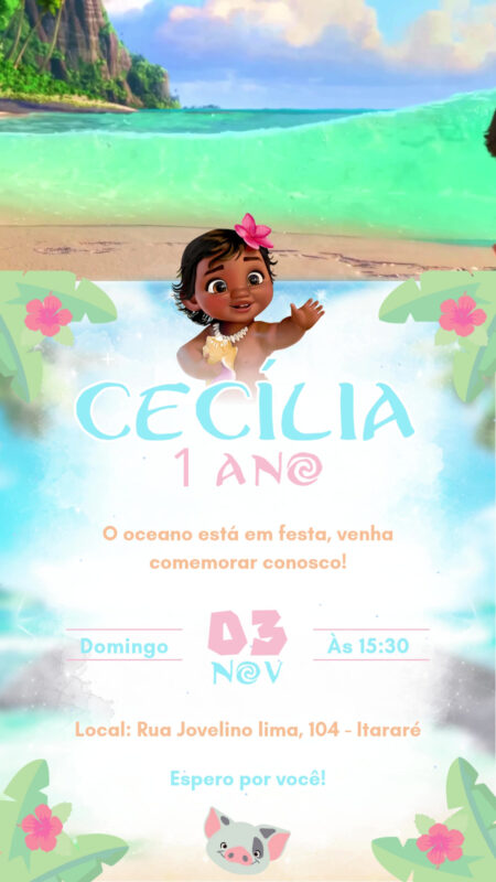 Convite Com Vídeo - Moana Baby PastelCandy