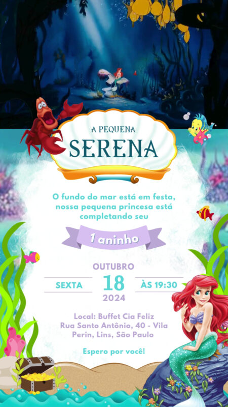 Convite Com Vídeo - Pequena Sereia