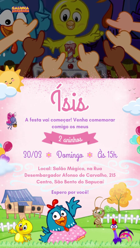 Convite Com Vídeo - Galinha Pintadinha Rosa Menina