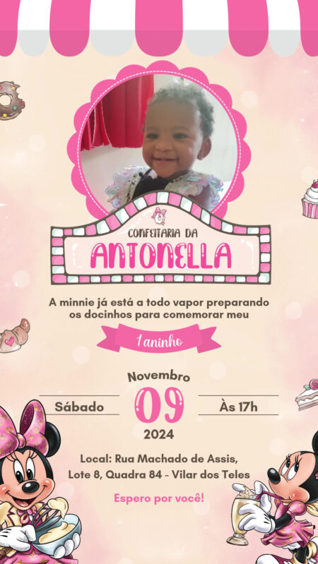 Convite Animado Simples - Minnie Confeitaria