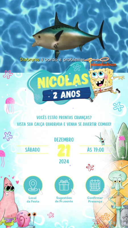 Convite Tecnológico - Bob Esponja - Aquarela