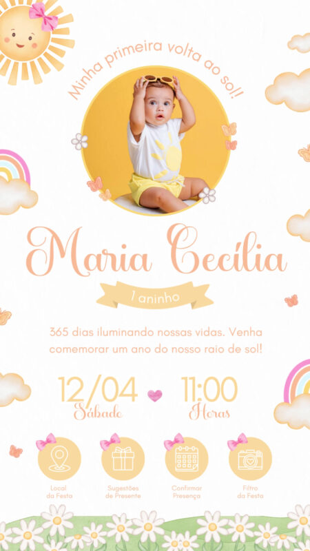 Convite Tecnológico - Primeira Volta ao Sol Menina