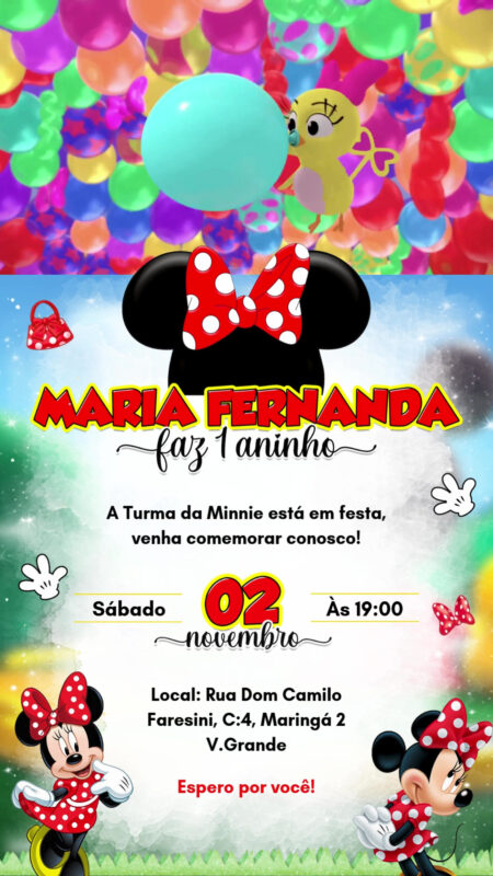 Convite Com Vídeo - Minnie Vermelha