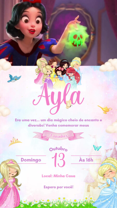 Convite Com Vídeo - Princesas Cute