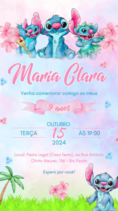 Convite Animado Simples - Stitch Aquarela