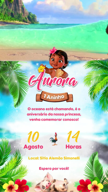 Convite Com Vídeo - Moana Baby