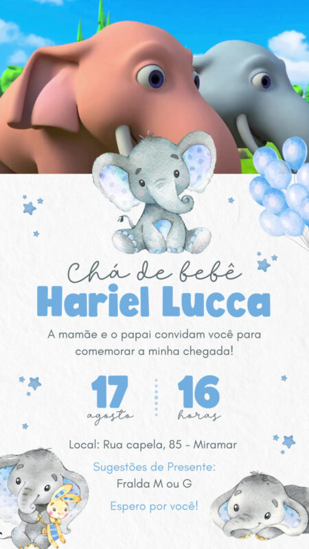 Convite Com Vídeo - Elefante Aquarela