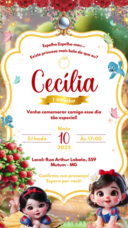 Convite Animado Simples - Branca de Neve Baby