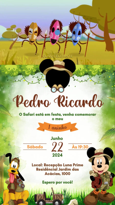 Convite Com Vídeo - Mickey Safari