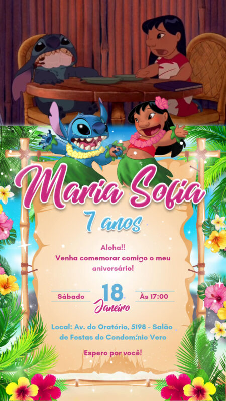 Convite Com Vídeo - Lilo & Stitch
